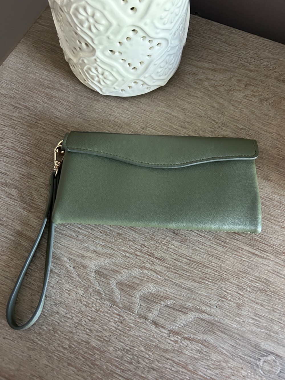 a new day Olive Green Wristlet Clutch with Detachable Strap, NWOT